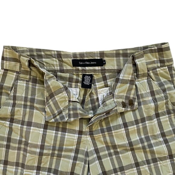 Calvin Klein Jeans Women's Shorts 8 Green Brown Flat Front Pockets Preppy Plaid - Picture 4 of 5